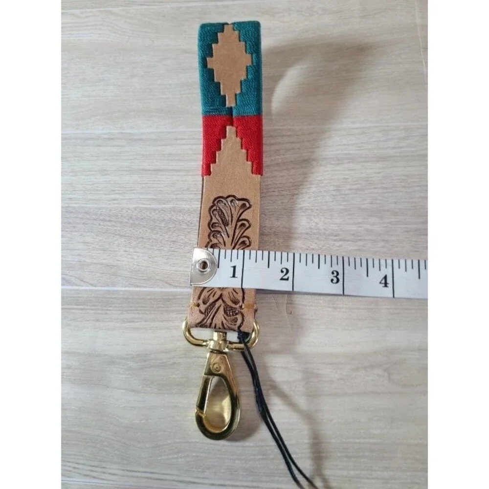 Myra Bag Tooled Leather Key Fob Wristlet Western Aztec Strap Keychain NWT